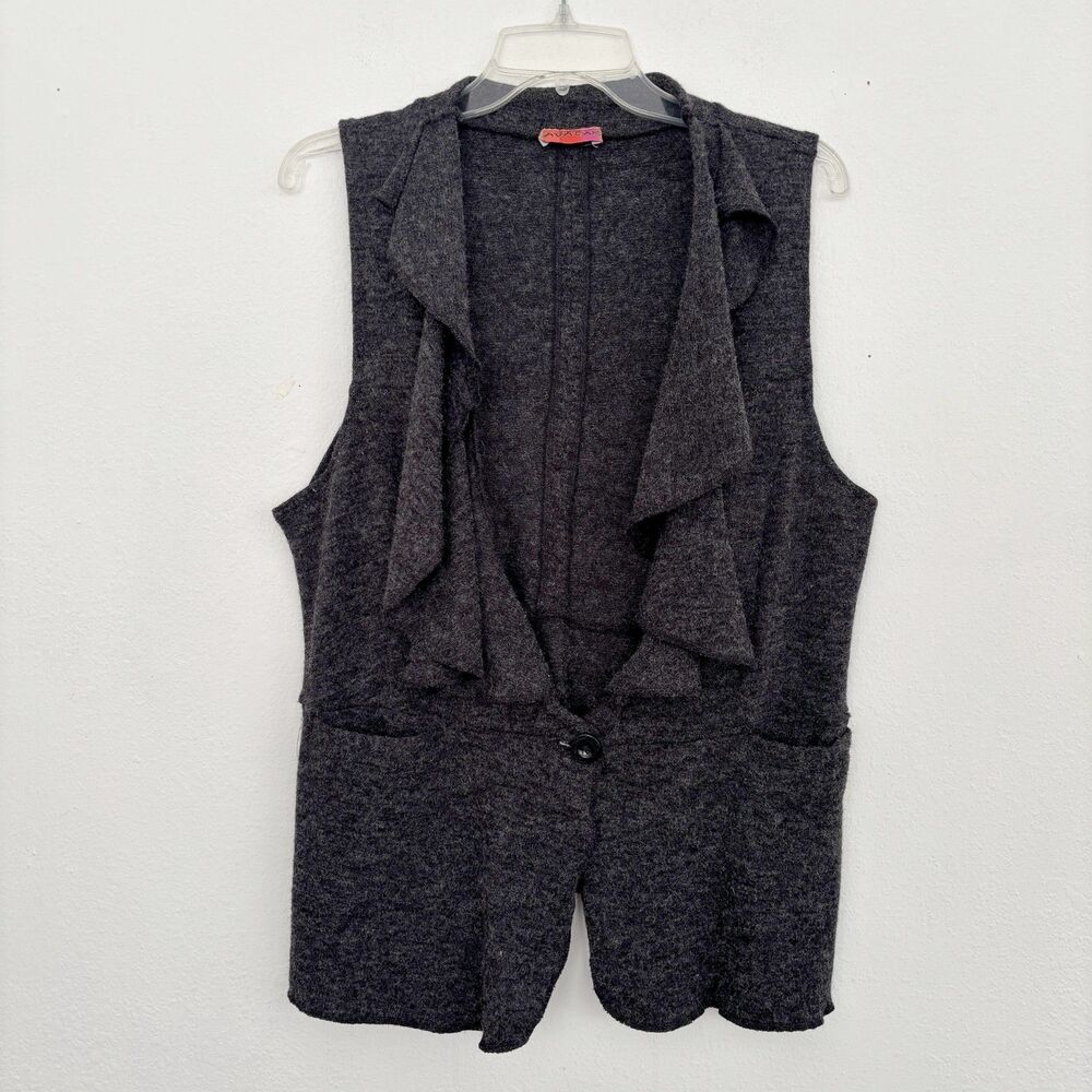 Womens Fairy Grunge Ruffled Waterfall Vest Large Boho Earthy Granola Cottage